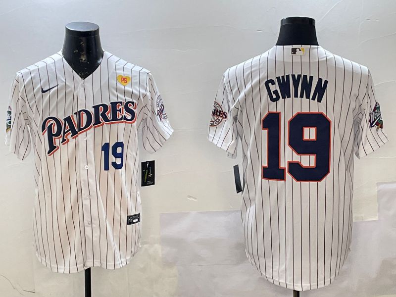 Men San Diego Padres #19 Gwynn White Stripe Throwback Game Nike 2025 MLB Jersey style 4262->san diego padres->MLB Jersey